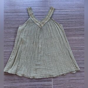 Women’s Olive Green Textured Gauze V-Neck Tank Top